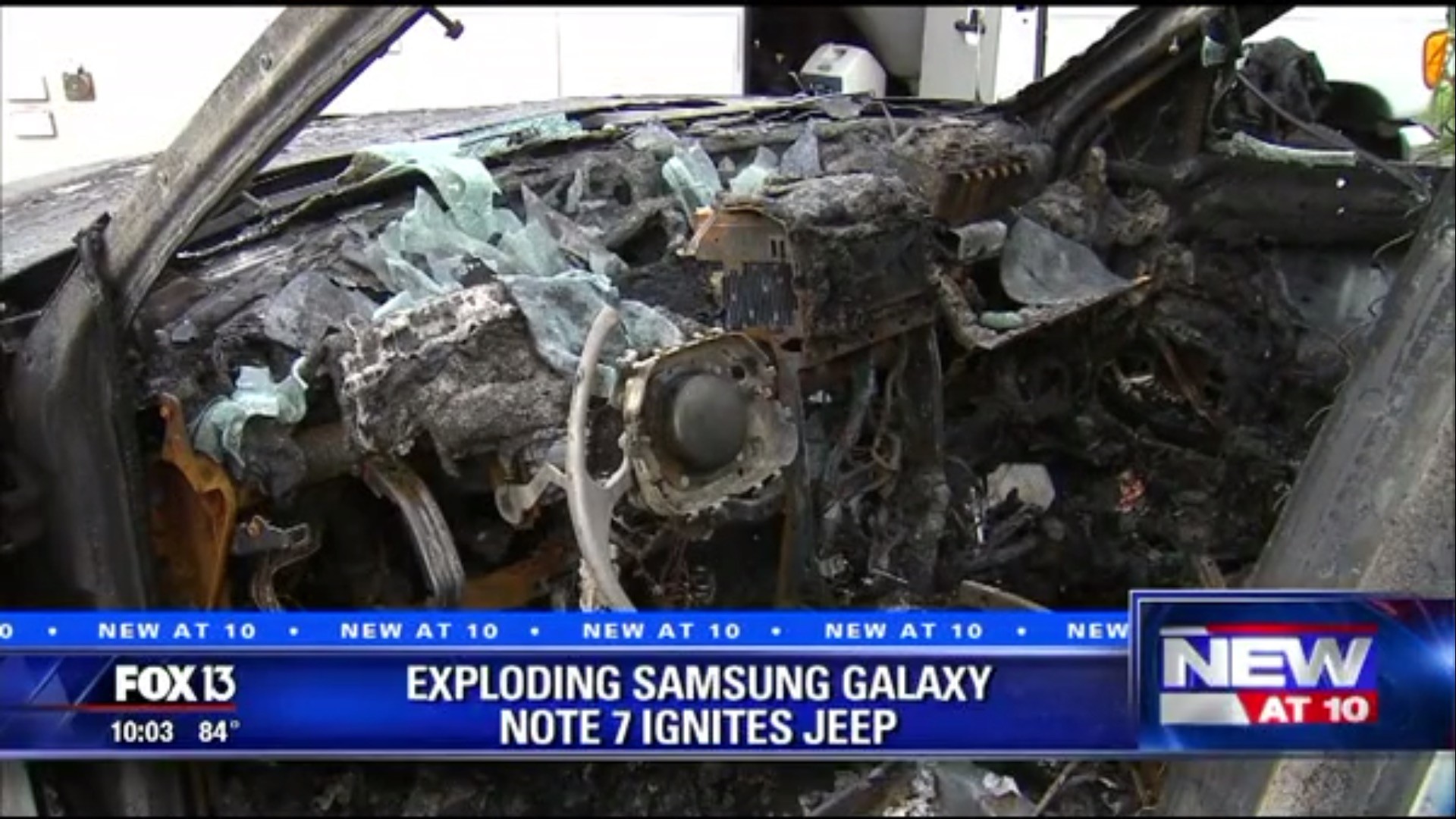 Jeep se incendia al cargar Galaxy Note 7