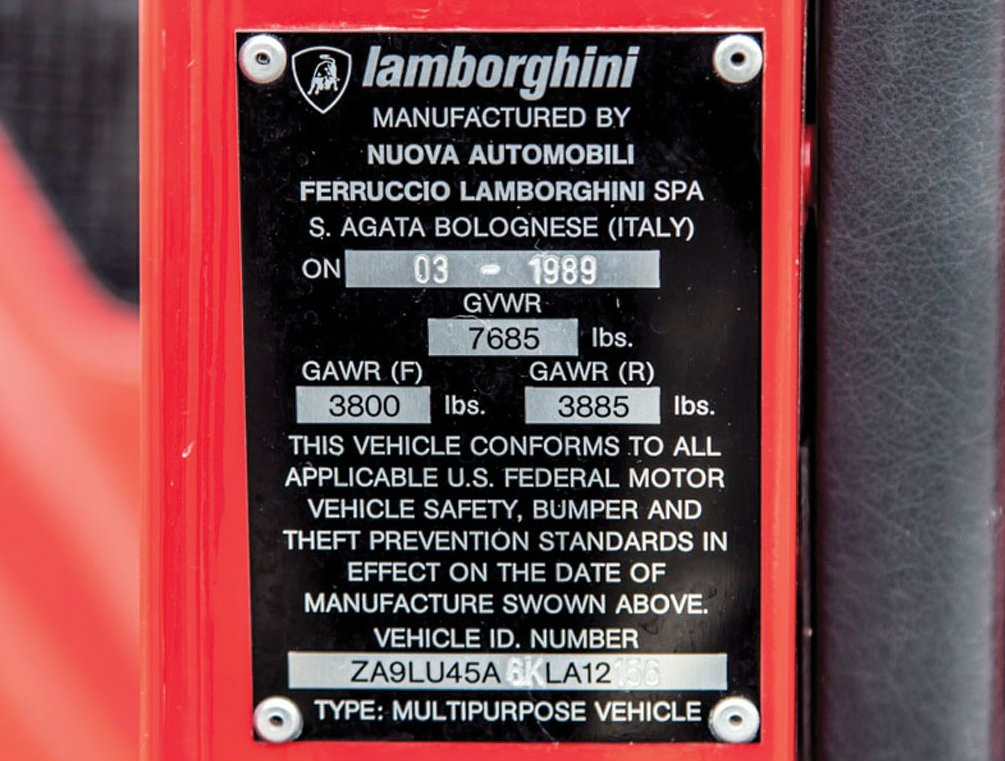 Номер кузова Lamborghini LM002 1989 года