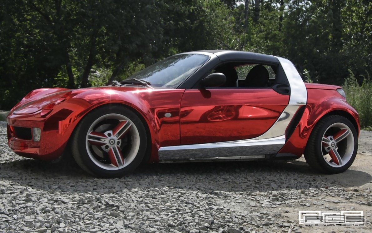 Smart Roadster Wrapped in Red Chrome  autoevolution