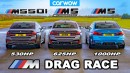 1,000 hp BMW M5 Competition Vs BMW M5 Competition Vs BMW M550i drag race