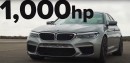 1000 hp BMW M5 vs three rallycross cars