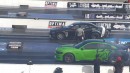 Charger Hellcat drags Challenger Black Ghost