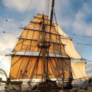 Bark Europa, a 1911 vessel converted into a three-masted sailing ship, has toppled over in dry dock during maintenance work