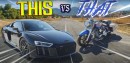 1,500-HP Audi R8 Drag Races 240-HP Harley With Nitrous