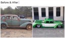 "Brutally Sexy" started out as a '36 Chevy Master Sedan, is now a fully-custom crew cab dually