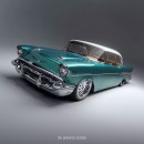 1957 Chevy Bel Air Tri-Five lowrider LS3 V8 rendering by ish_babaria_design_v2