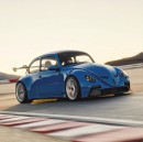 1970s VW Beetle x Porsche 911 (992) GT3 mashup rendering by the_kyza