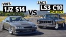 1JZ-Swapped Nissan 240SX Drag Races LS3-Swapped Chevy C10