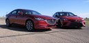 2020 Toyota Camry TRD Drag Races Mazda6, a Red Sedan Wins