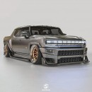 Bagged 2022 GMC Hummer EV goes for street tuning credentials in render by hugosilvadesigns on Instagram