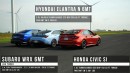 2022 Subaru WRX drag racing Hyundai Elantra N and Honda Civic Si