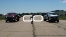 Ford vs Chevy diesel dually pickup truck drag race