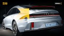 2023 Hyundai Ioniq 6 rear vs rivals unofficial rendering by Gotcha Cars