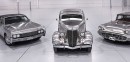 Stainless steel 1936 Ford Deluxe sedan, 1960 Ford Thunderbird, and 1967 Lincoln Continental convertible