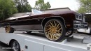 572 Big Block 1975 Chevrolet Caprice donk with Root Bear paintjob and gold Amani Forged 26s