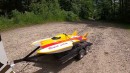6x6 RC Army truck tows RC fishing boat, goes off-road and the little ship catches fish on rc helistef