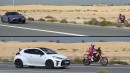 Toyota GR Supra and GR Yaris vs Rally Bike on carwow