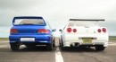 800 HP Subaru Impreza WRX STi vs 680HP Nissan R34 GT-R