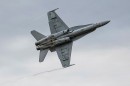 Aircraft A21-02 flown by Group Captain Jason Easthopeputs on the last handling display for a RAAF F/A-18 Hornet at RAAF Base Williamtown