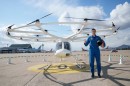 Volocopter Test Pilot Damian Hischier in Front of the Volocopter 2X After Successful Test Flight at the Gimpo Airport