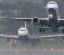 Landing Airbus A230 chasing departing Embraer 195