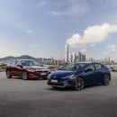 2023 Toyota Prius rendered alongside 2022 Honda Insight