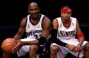 Allen Iverson poses with Michael Jordan ahead of All-Star Game