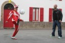 Alonso trying to impress the audience with his football skills