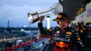 Max Verstappen with the Winner's Trophy at the Japanese GP