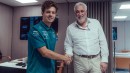 Aston Martin reserve driver Felipe Drugovich with team owner Lawrence Stroll
