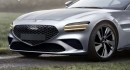 Aston Martin Vantage rendered with a Genesis G70 front end