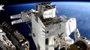 Astronauts installing the first solar array on the International Space Station