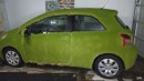 Blue AstroTurf Toyota Yaris / Vitz gets covered in 60 lbs. of chia seeds to become Chia Pet