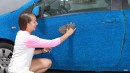 Blue AstroTurf Toyota Yaris / Vitz gets covered in 60 lbs. of chia seeds to become Chia Pet