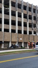 Audi Q5 after falling from fourth floor of parking garage