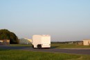 The Einride Pod at the Top Gear track at Dunsfold Aerodrome in Surrey, UK