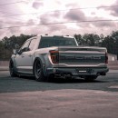 Bagged 2021 Ford F-150 Raptor Gen 3 riding on air suspension with 37s in rough metal rendering by bradbuilds on Instagram