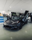 Batsy Satin Black wrap Chevy Corvette with Vertical Doors on Forgiato Tecnica