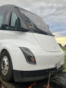 Battered Tesla Semi spotted on a trailer