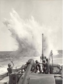 A depth charge attack on a german submarine during WWII