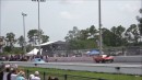Big Tire Ford Probe drag races Chevy Nova and loses control, crashes in the wall