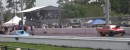 Big Tire Ford Probe drag races Chevy Nova and loses control, crashes in the wall