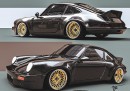 Black lowered Porsche 930 ducktail JDM tuning rendering by musartwork