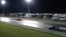 Vintage blown Camaro grenades engine and nitrous Chevy Corvette hits the wall on National No Prep Racing Association