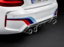 BMW M2 rear spoiler and exhaust tips in carbon fiber