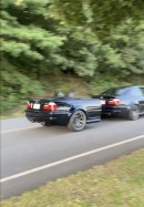 BMW M3 with a trailer made of half a car