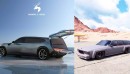 Chevy Caprice Wagon bagged & Ferrari Purosangue Hearse renderings