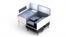 The FlexCamp camper can sit on a trailer or the bed of a truck, slides up and out to offer sleeping for four