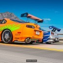 Brian's Toyota Supra vs. O'Conner R34 Skyline GT-R Is a Digital Drag Race