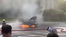 BYD Han EV catches fire on a road in Shenzhen, China